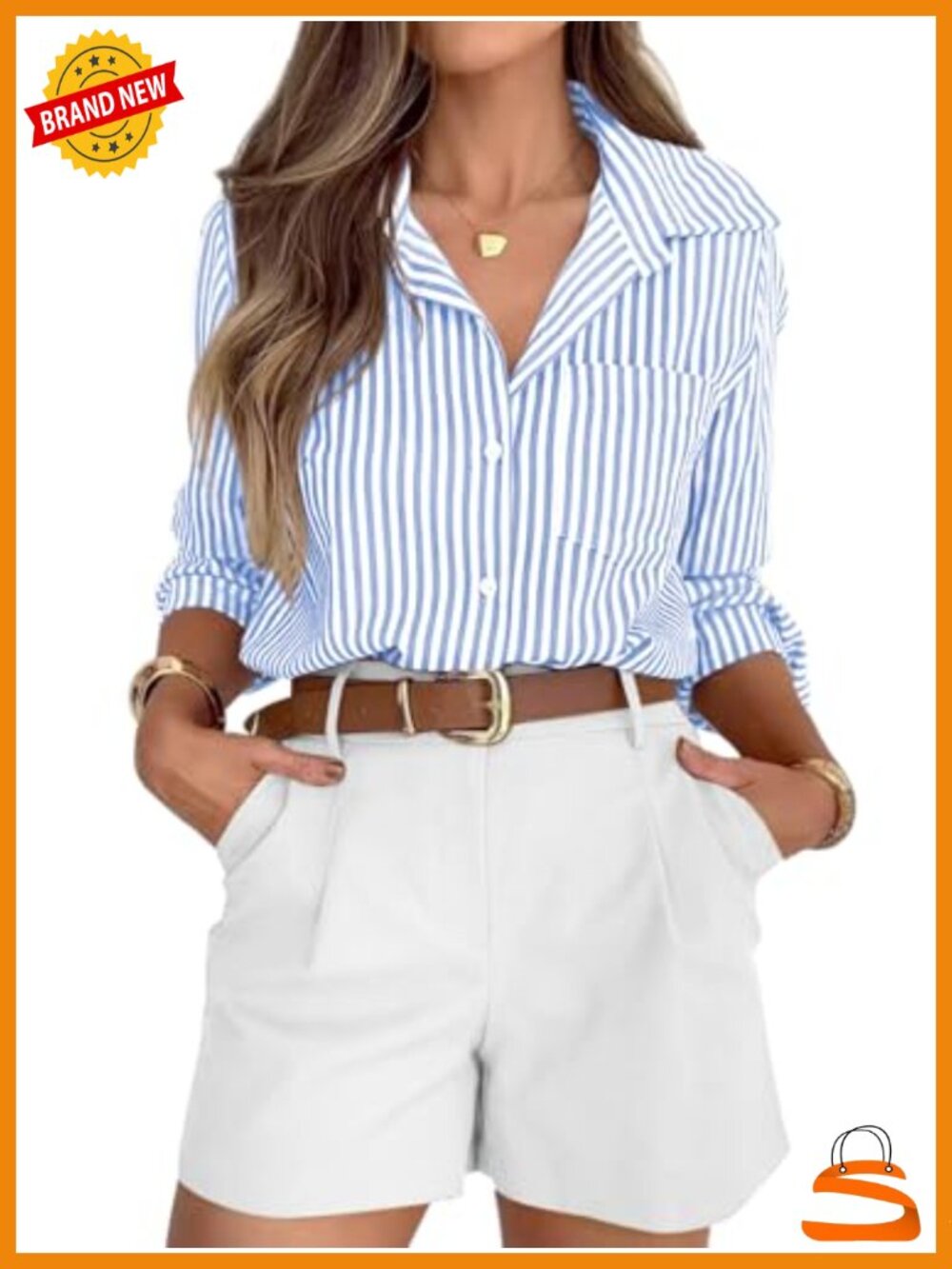 Striped Button Down Shirt Women Long Sleeve Casual Office Work Blouse with